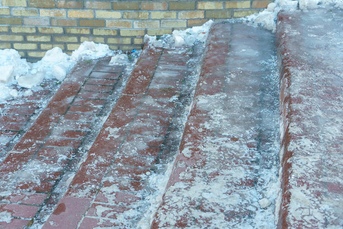 Ice covered brick steps